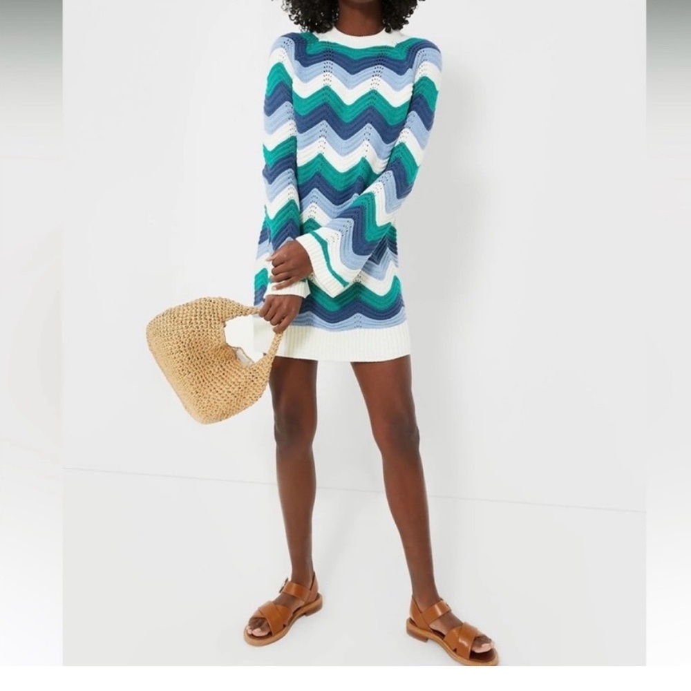 Chevron Knit Dress in Blue and Green